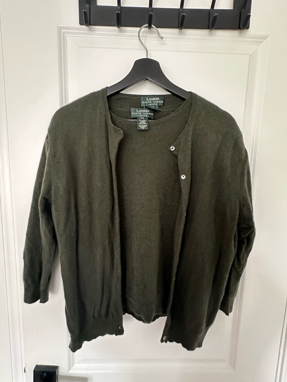 Lauren Ralph Lauren Olive Green 100% Cashmere Cardigan Set